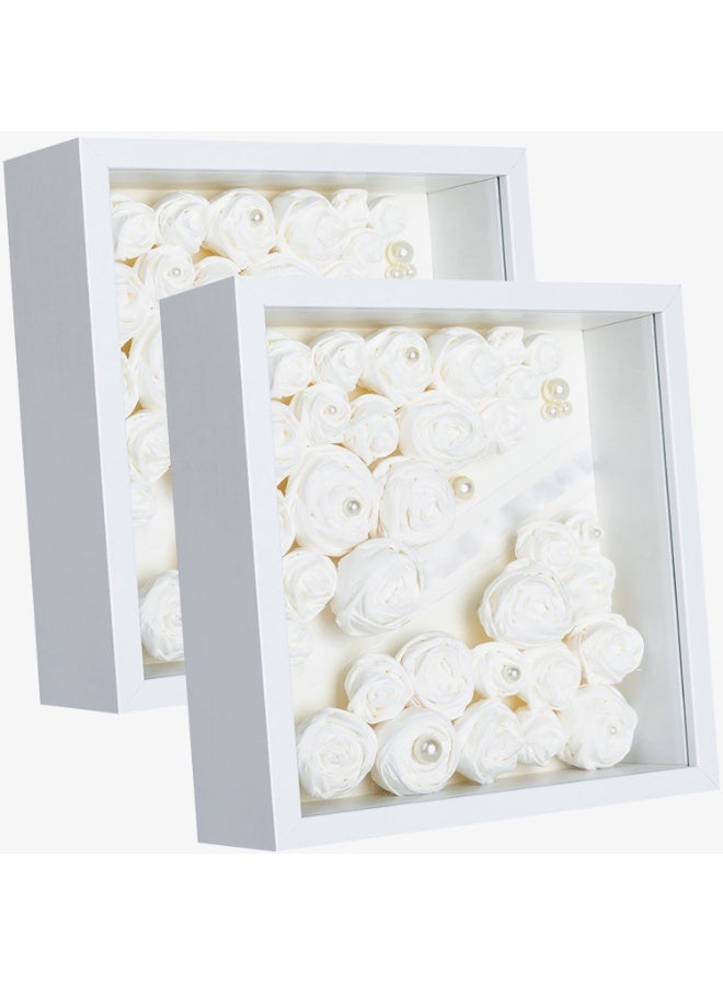 10x10'' Shadow Box Frame Display Case, 2 Pack Shadow Box Picture Frame, 3D Picture Frame Display Case Deeper 3cm, for Tickets, Photos, Medals, DIY Crafts, Wedding Souvenir (White 10x10) - Image 1